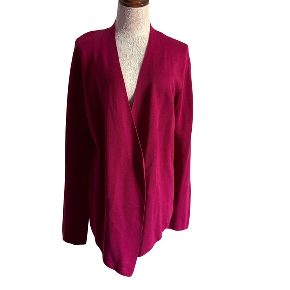 Eileen Fisher Tencel Silk Cardigan L Berry Red Luxe Minimalist Designer - Picture 1 of 9